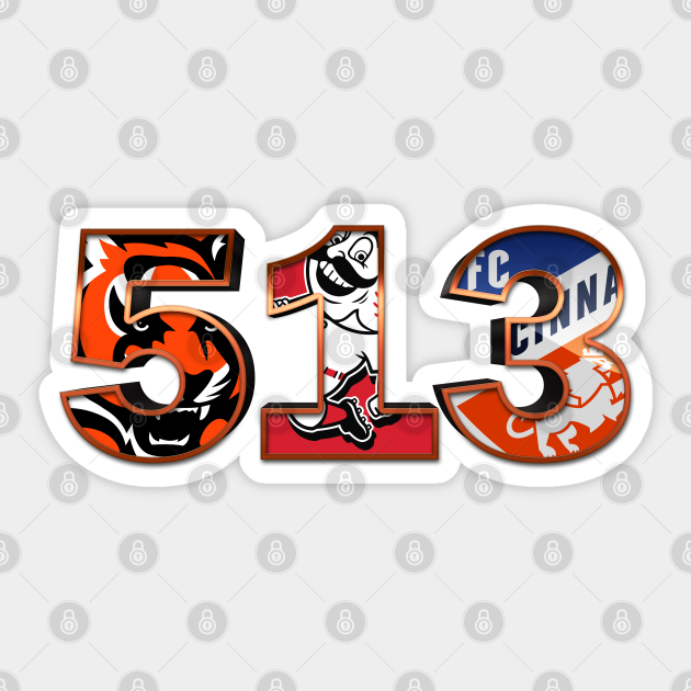 513 Area Code Cincinnati Sports Sports - Cincinnati - Sticker | TeePublic
